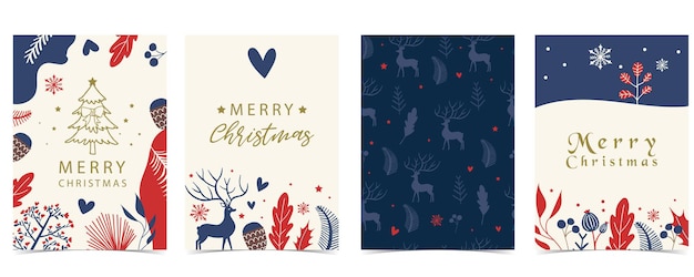 collection of winter background set with treeraindeerflowerleaves