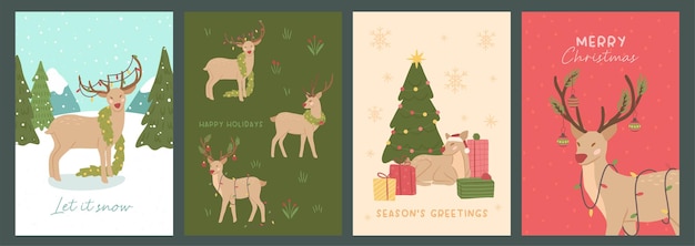 collection of winter christmas reindeer animal vector illustration poster