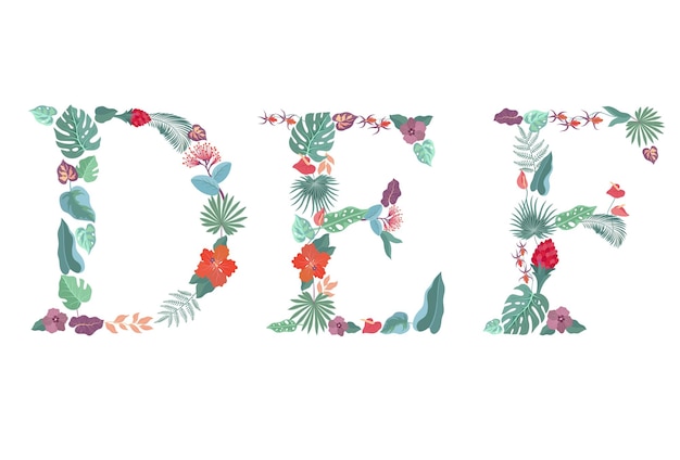 Collection with 3 letter of floral alphabet d e f