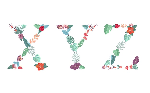 Vector collection with 3 letter of floral alphabet x y z