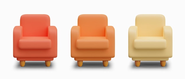 Vector collection with coral orange and yellow armchairs for home