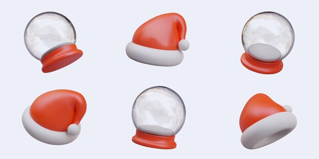 Collection with glass ball on red rack and christmas hat in different positions