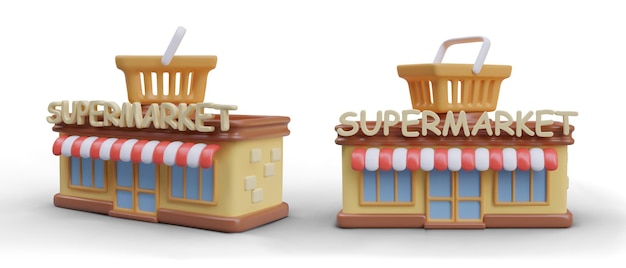 Вектор Сбор с супермаркетом с корзиной для покупок на крыше в разных положениях