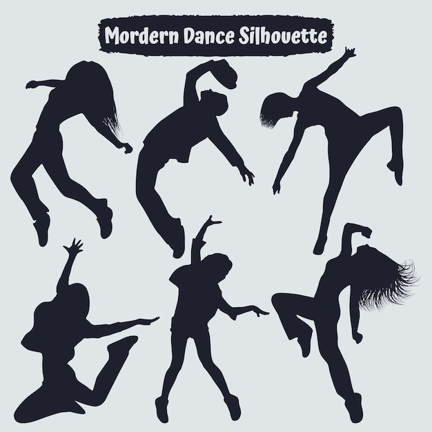 Vector collection of woman modern dance silhouettes in different poses