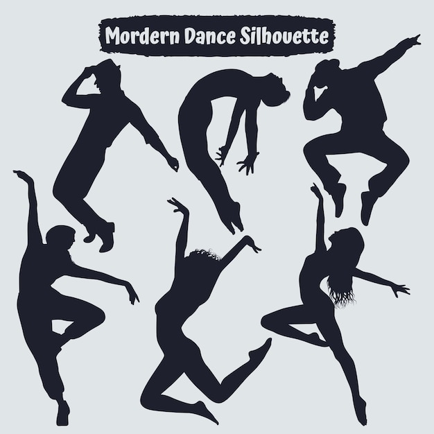 Vector collection of woman modern dance silhouettes in different poses