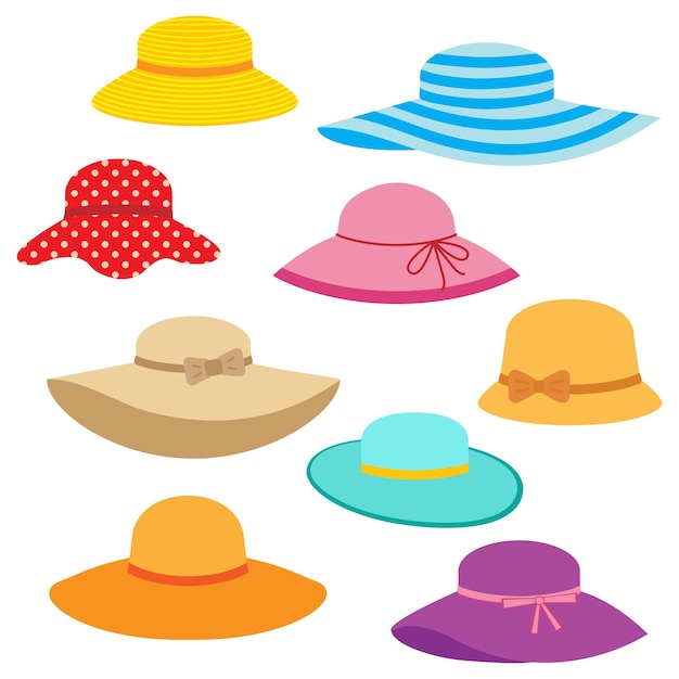 Vector collection of women's summer hats