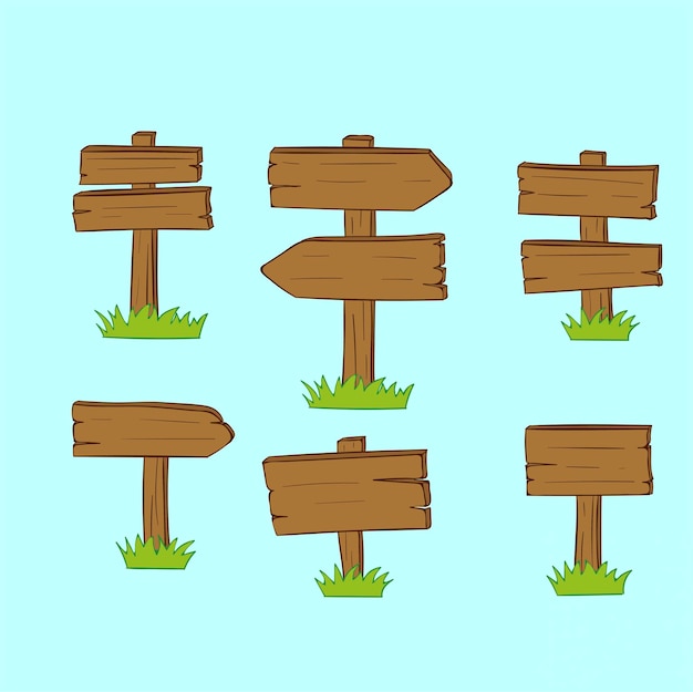Collection of wooden banners road signs and wall signboards Wooden stands for any information