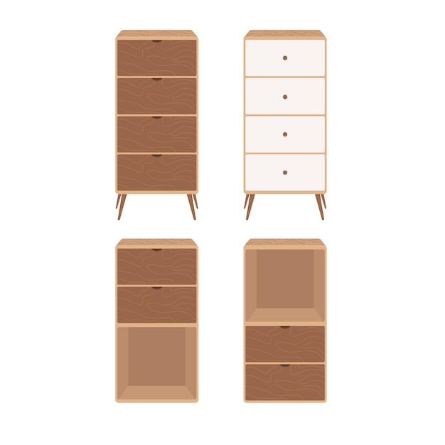 Collection of wooden bedside drawer in vector design