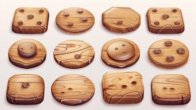 Vettore una collezione di bottoni di legno dalla collezione di legno