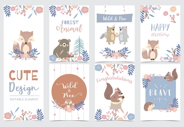 Vector collection of woodland cards set