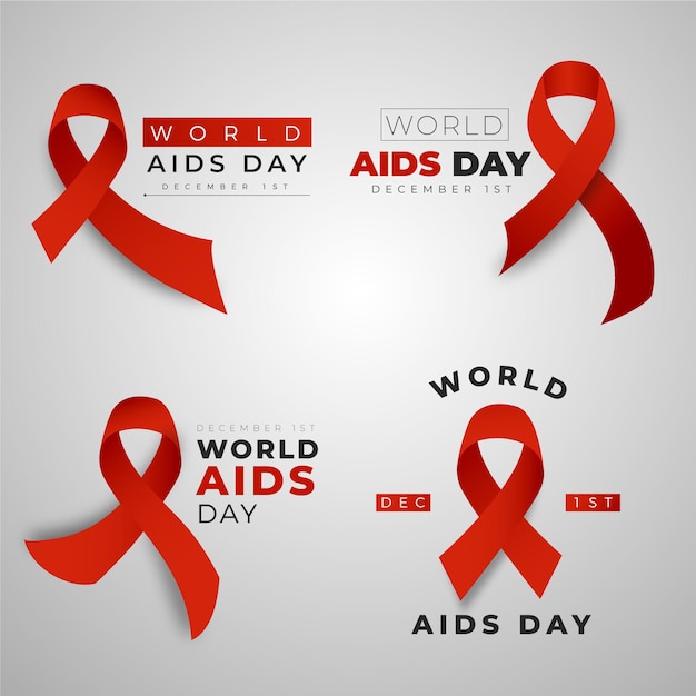 Collection of world aids day badges with red ribbons