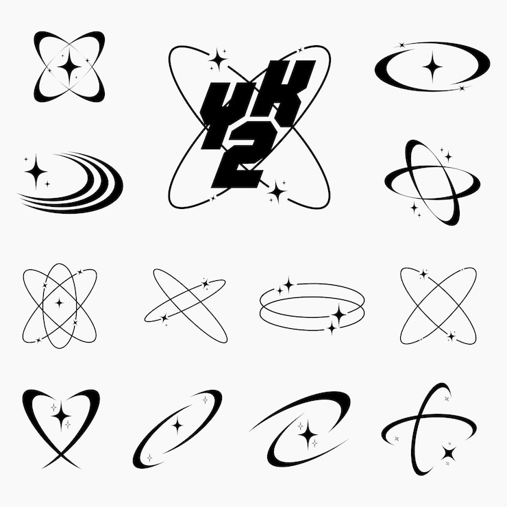 Vector collection of y2k abstract shape element retro futuristic graphic element design
