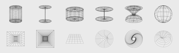 Y2K 要素のコレクション ミニマリストの幾何学的要素 シンプルな形状のフォーム
