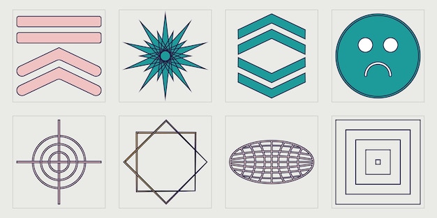 Vector collection of y2k elements retro futuristic graphic ornaments cyberpunk elements