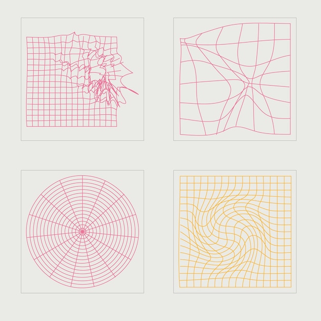 Collection of Y2K elements Trendy geometric postmodern figures Templates for notes posters