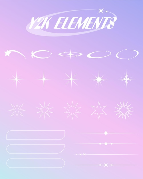 Vector collection y2k stars and retro futuristic graphic sparkle star retro futuristic elements for design