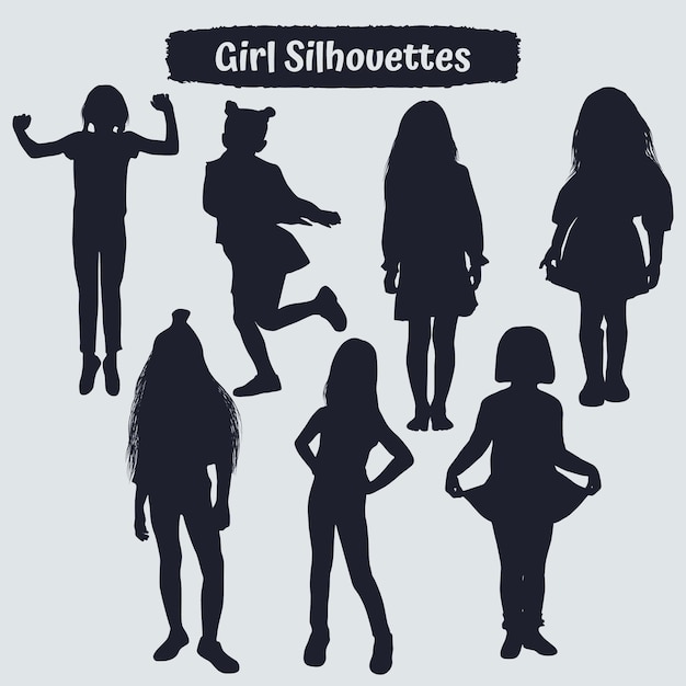 Collection of young girl silhouettes in different positions