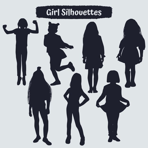 Vector collection of young girl silhouettes in different positions