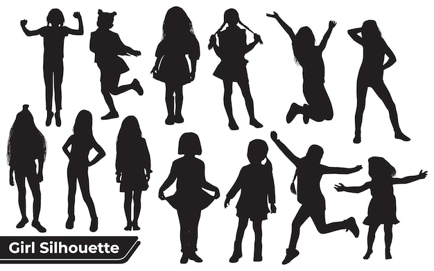 Vector collection of young girl silhouettes in different positions