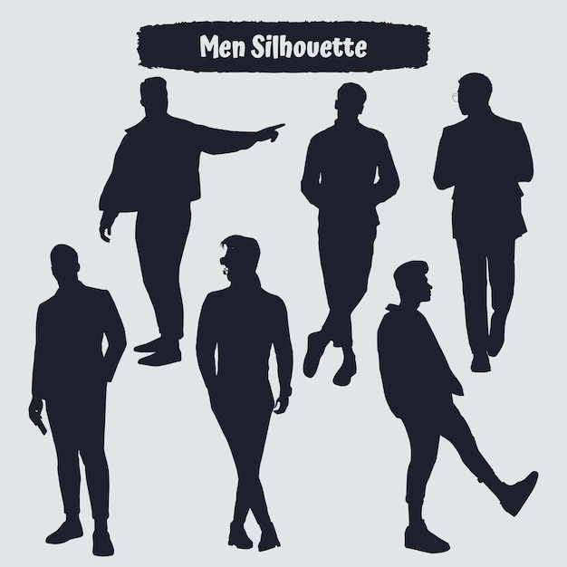 Collection of young man or businessman silhouettes in different poses