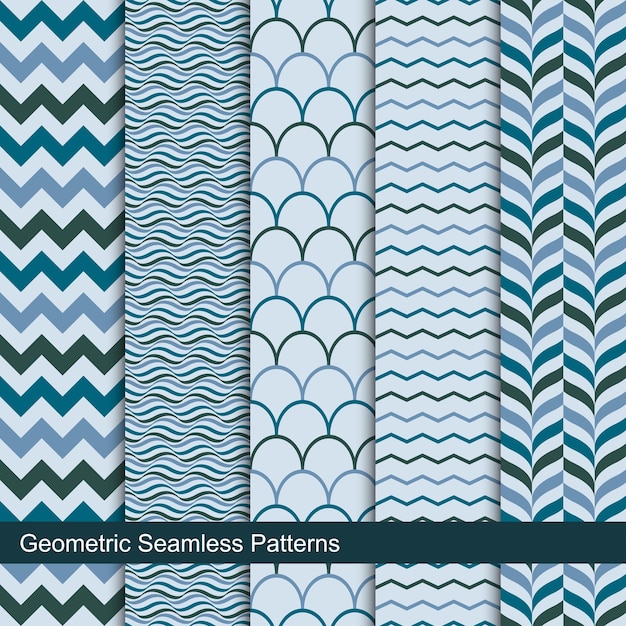 Collection of zigzag wavy geometric seamless patterns