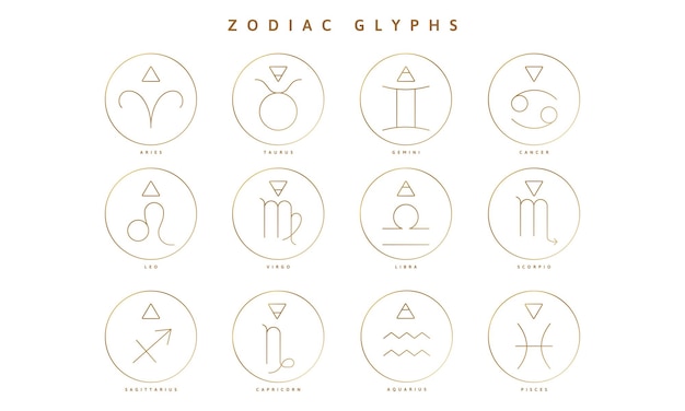 A Collection of Zodiac Glyphs Signs and Symbols