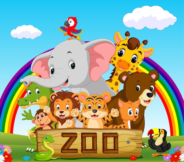 Collection of zoo animals with guide