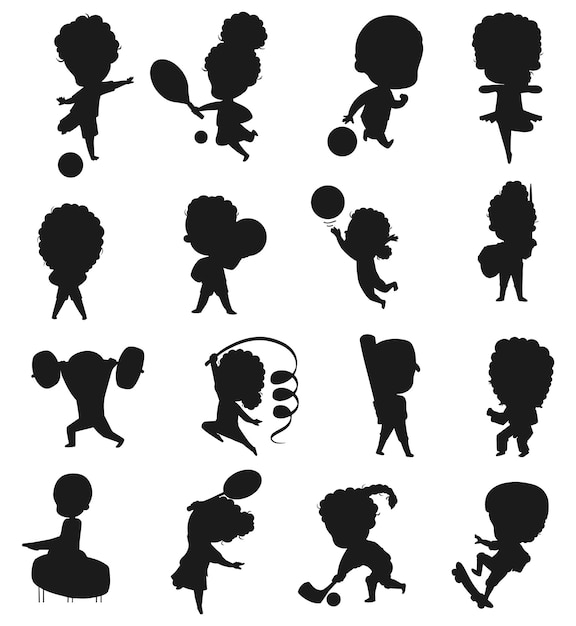 Collections of Children play girl and boys flat isolated vector Silhouettes