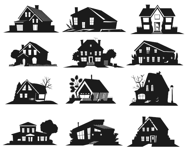 Collections of House Apartment icons isolated Vector Silhouettes