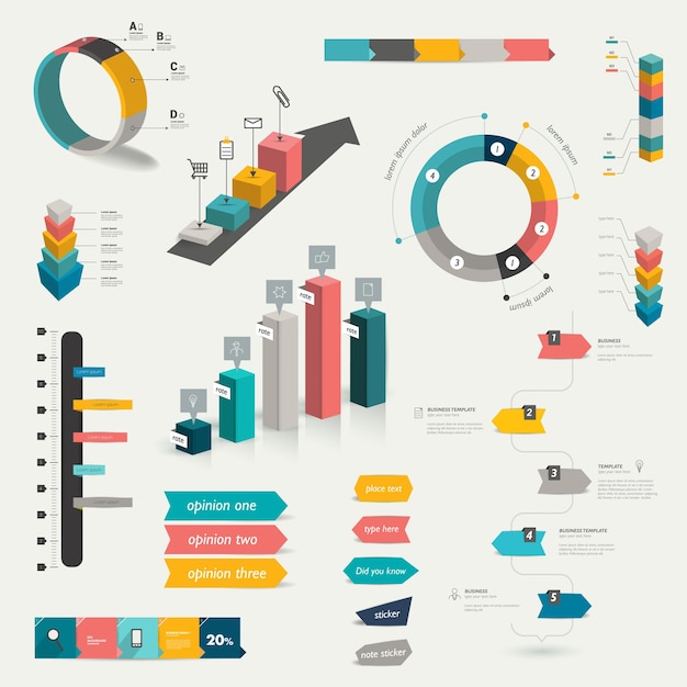 Collezioni di diagrammi di design piatto di infografica.