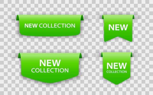 分離された緑のリボンタグバッジとラベルのコレクション