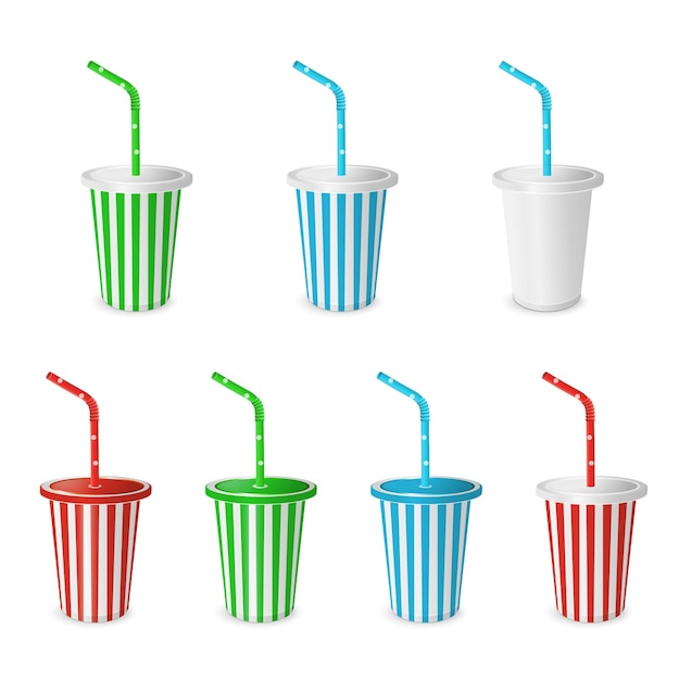 Vector collections plastic fastfood cup for beverages with straw