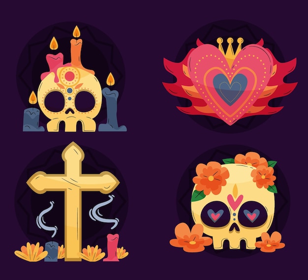 벡터 평면 디자인의 dia de muertos 라벨의 collecton