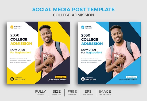 Ammissione al college social media post design istruzione social media post banner banner del college