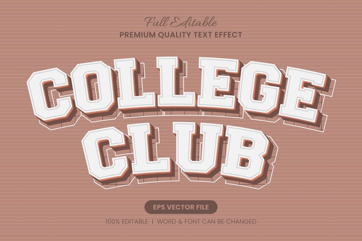 College Club Editable Text Effect Font Graphic Style