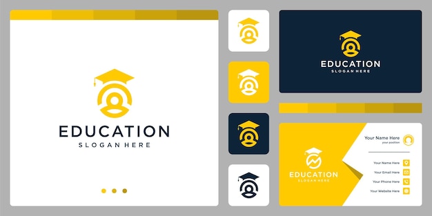 Колледж, выпускник, кампус, дизайн логотипа образования. и логотипы людей. визитная карточка