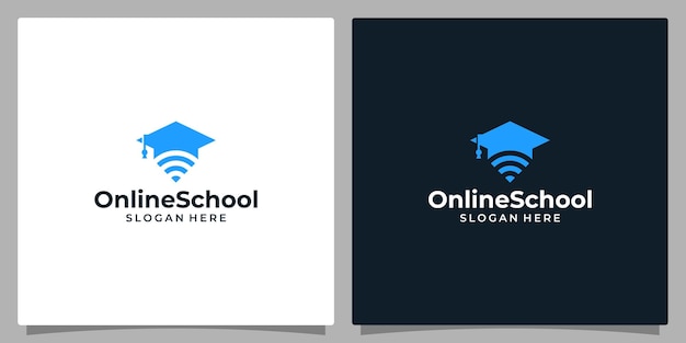 Tappo per laureati campus education logo design e connessione dispositivo wireless wi-fi icona simbolo logo illustrazione vettoriale graphic design