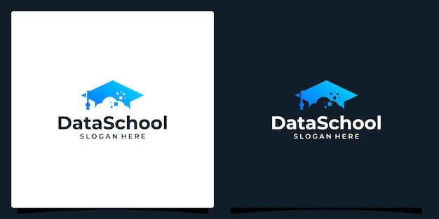 College Graduation cap Campus Education logo-ontwerp en digitale cloud data logo afbeelding grafisch ontwerp