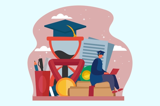 College Graduation Flat Design Illustration