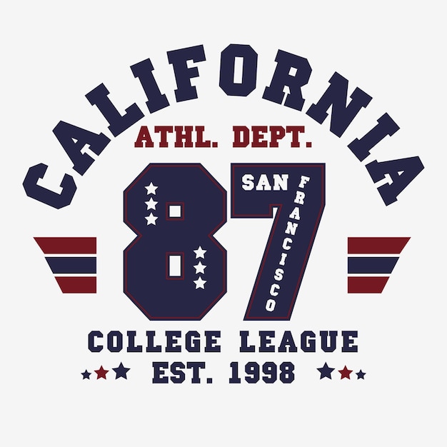 Печать студенческой лиги для дизайна футболки Калифорнийская типографская графика для одежды колледжа