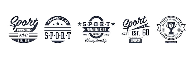 College sport premium club and tournament emblem vector set