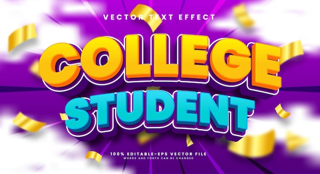 Студент колледжа 3d редактируемый эффект стиля векторного текста, подходящий для образовательной тематики