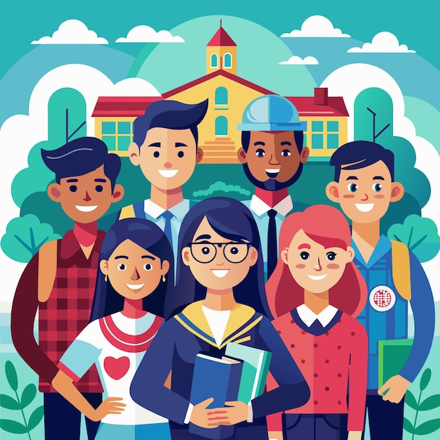 college students flat vector illustration