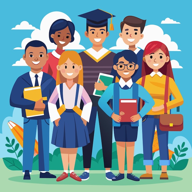 college students flat vector illustration