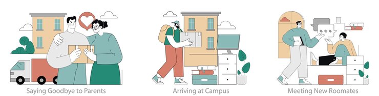 Vector 大学移行 - 学生の旅 - 家族との別れから定住と出会いまで