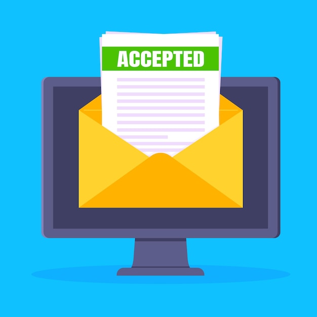 College or university acceptance letter on computer screen open envelope document email