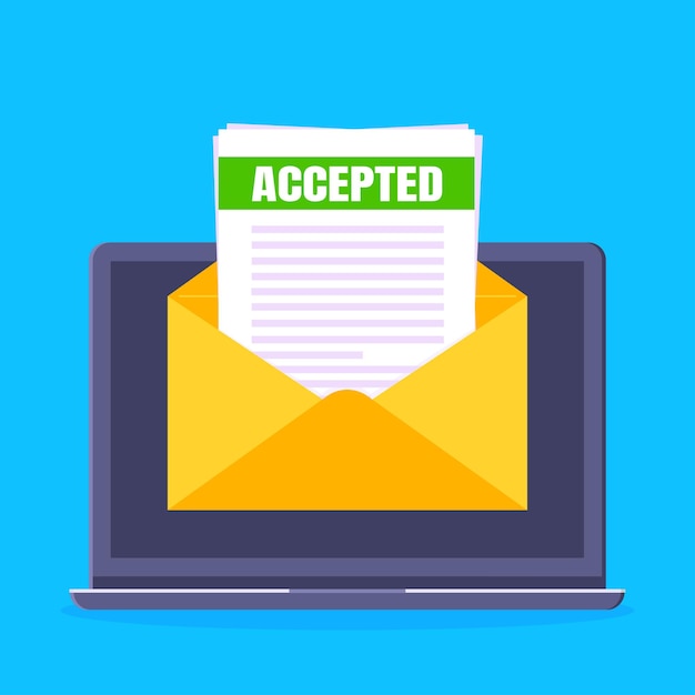 College or university acceptance letter with laptop screen open envelope document email