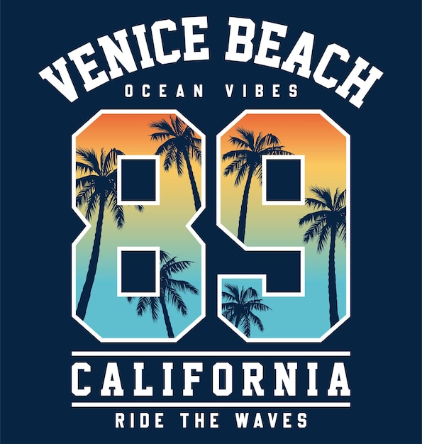 Collegiate palm tree vector varsity slogan ocean vibes print