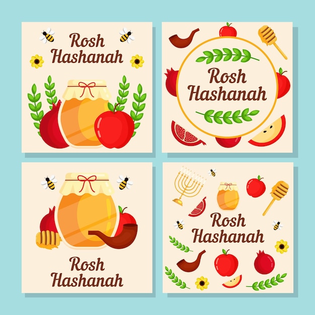 Collezione di biglietti di auguri con illustrazione di Rosh hashanah