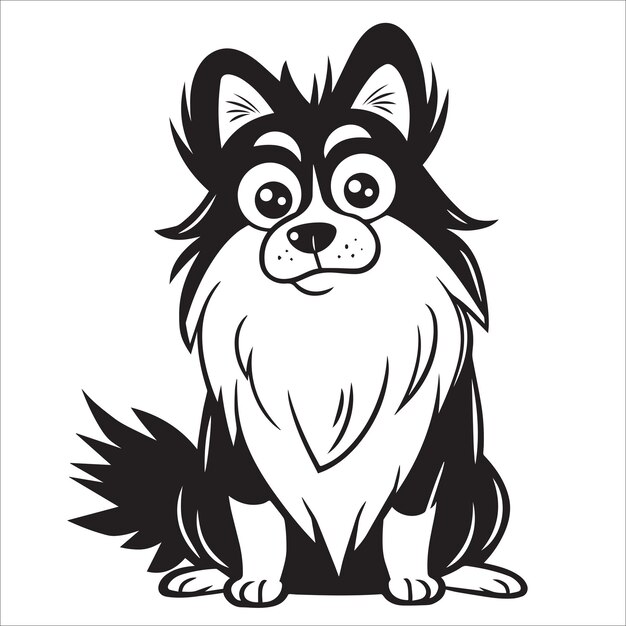 Collie Dog is a sitting vector illustration in black and white